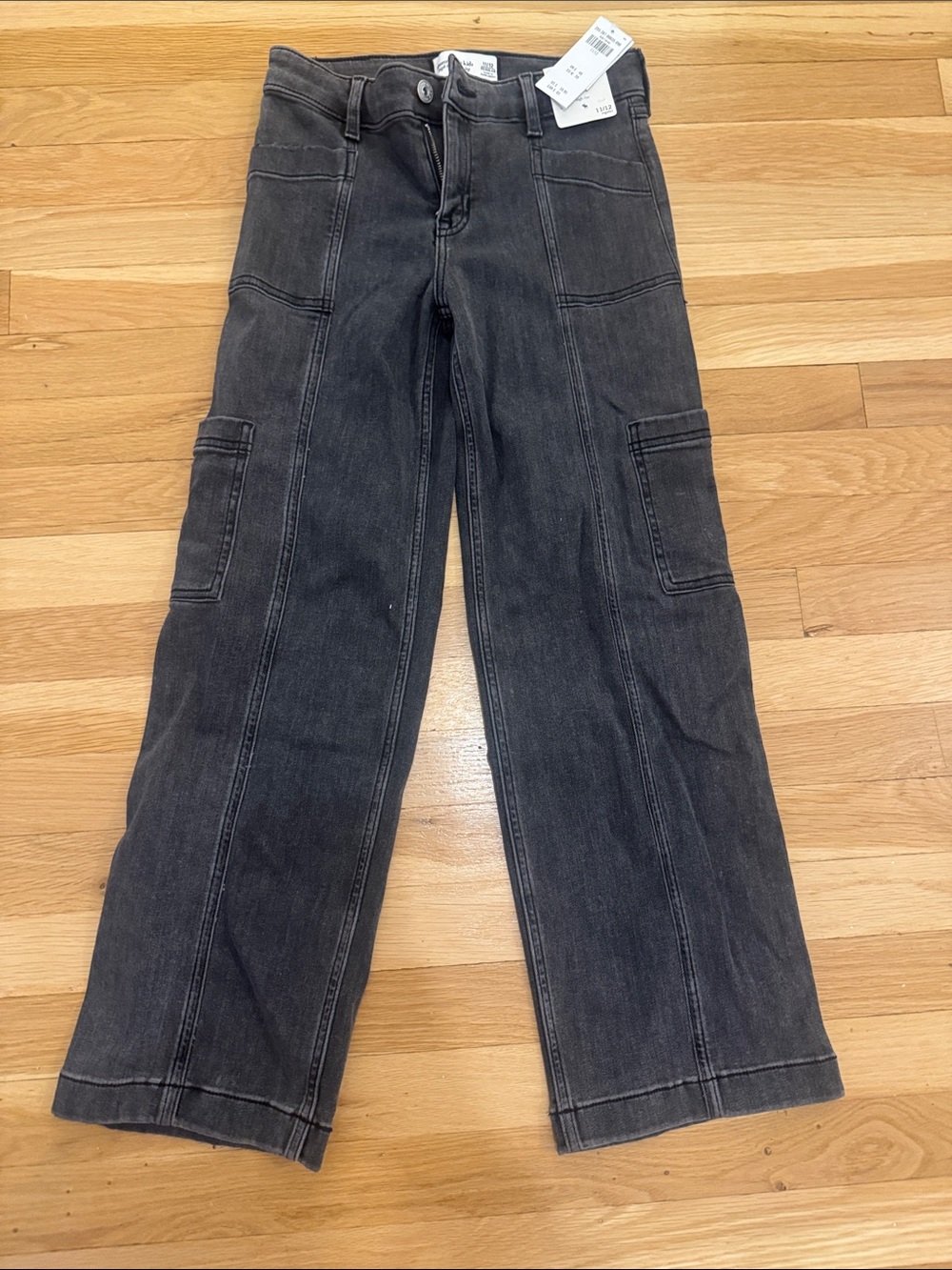 NWT Abercrombie Kids Black Wide Leg Cargo Jeans Size 11/12